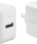 12W USB A Wall Charger One Port Portable Two Pack For iPhone Samsung And More Fast Charging Brick White Grab And Go Ready For Travel And Desk Use Compatible With iPhone 16 15 14 13 12 11 X And Android Phones; two white USB-A chargers