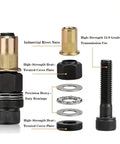 7 Mandrel Carbon Steel Rivet Nut Tool Kit For Drill Heavy Duty Fastening Set With 210 Press In Nuts High Torque Control Forged GCR15 Nosepieces And 12 9 Grade Alloy Mandrel For Smooth Installations And Reduced Thread Stripping. Rivet nuts and mandrels shown