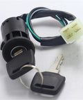 Motorcycle Ignition Key Switch With 4 Pin Plug For 50cc To 250cc Dirt Bikes And ATVs shown with keys and wiring