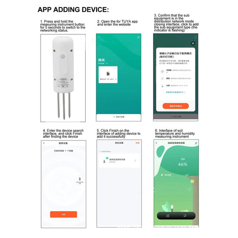 Instructions for adding Plant Monitor Soil Test Kit for Indoor Outdoor Gardens, Bluetooth and Zigbee Smart Plant Sensor to app.
