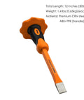 Beefy 12-Inch Flat Chisel With Bi-Material Hand Guard For Demolishing Masonry Carving And Concrete Breaker Jobs, Heat Treated CRV Steel