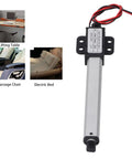 Powerful Mini Motion Actuator With 100mm Stroke And 20N Thrust For Home Automation Projects, Robotic Arms, And Cabinet Doors Running Smooth On AC 24V Power with wiring on a lifting table.