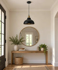 Black Industrial Metal Pendant Light, E26 Curvy Adjustable Ceiling Fixture hanging in a bright entryway.