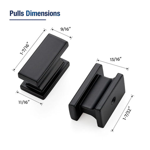 Matte Black Cabinet Knobs Set 10 Pack Durable Zinc Alloy Single Hole Cabinet Handles with dimension details for kitchen cabinets