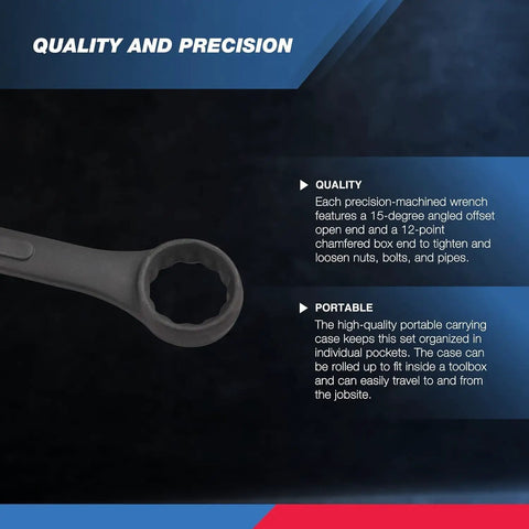 Jumbo Metric Combination Wrench Set, 16 Piece From 6 mm To 32 Mm, Heavy Duty Build With Raised Panel Construction