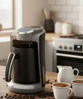 Turkish Coffee Maker 250ML Electric Pot With Boil Dry Safety Overheat Protection And Anti Overflow System on kitchen countertop
