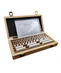 Open wooden case showcasing the 83 Piece Ceramic Rectangular Gauge Block Set Real Deal Grade Zero Precision for Micrometers and Calipers.