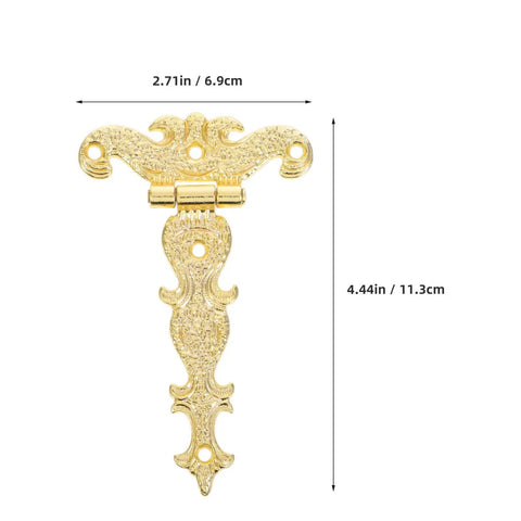 Set Of 2 Vintage Zinc Alloy Door Hinges Beefy Heavy Duty Decorative Box Hinges With Stable Support And Reliable Connection For Home Decor And Flower Boxes In Gold, showing dimensions 2.71 x 4.44 inches.