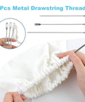 3 metal threaders from All In One 8 Piece Drawstring Threader Tool Set For Sewing Must Have Rope Threading Kit shown threading fabric