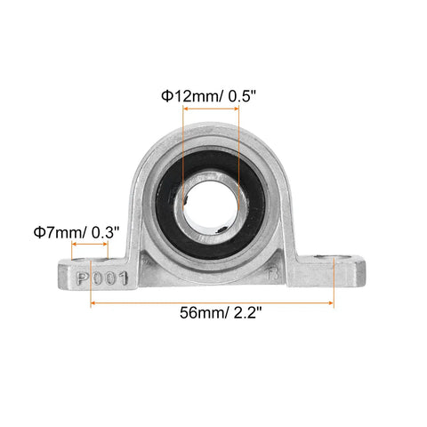 Front view of Six Pack Pillow Block Bearing Kit 12mm Bore Self Aligning Mount With Cast Iron Housing Zinc Alloy Inner Bearings