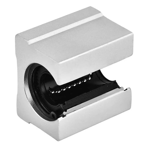 SBR16UU 16mm Aluminum Linear Ball Bearing Slide Block With Chrome Plated Rod For Cnc Machines And Diy Builds Hella Smooth Ride Rock Solid Crafted For Zero Lag Performance, showing open slide block with aluminum body.