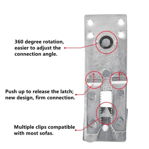 Heavy Duty Sofa Connector Clips With 160mm Screws For Sectional Furniture Brackets showing 360-degree adjustment feature.