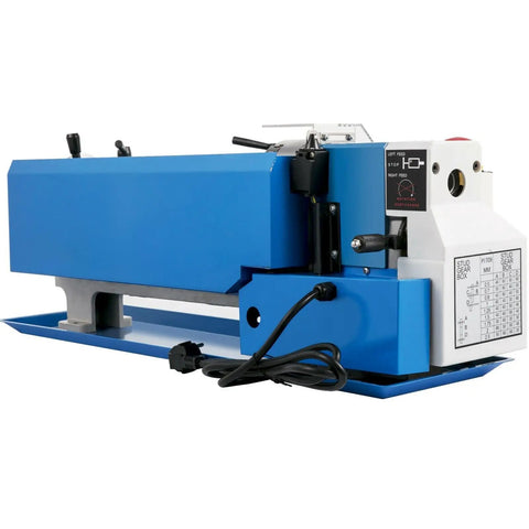 14 Inch Mini Metal Lathe With Drilling Machine And Variable Speed Motor, 550W Precision Mill in blue, side view showcasing controls.
