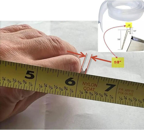 Angled Slide In Clear Vinyl Framed Shower Door Drip Sweep 36 Inch Long No Fuss Channel Insertion with measurement detail