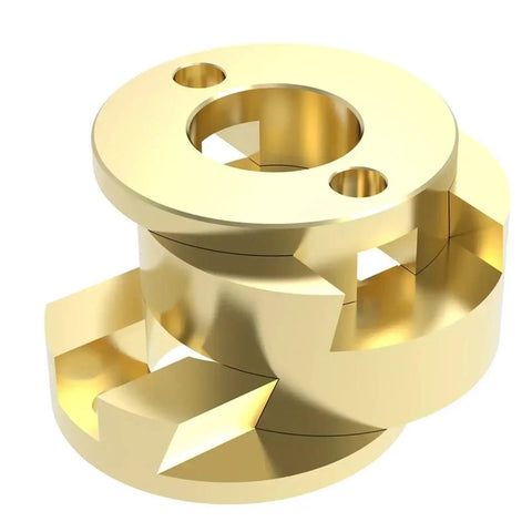 Upgrade Your 3D Printer Setup With Premium Brass Oldham Couplings For Z Axis T8 Lead Screw Round Shaft Flexible Hot Bed VzBot CNC Projects Reduce Friction And Boost Printing Precision Now brass Oldham coupling, top view