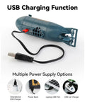 Back view of Six Channel Waterproof RC Submarine For Pools And Lakes Mini Remote Control Boat with USB charging cable.