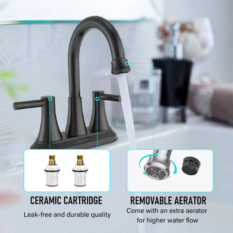 Matte Black Bathroom Sink Faucet With 360 Degree Swivel Spout 2 Handle Centerset Design Lead Free Stainless Steel Build