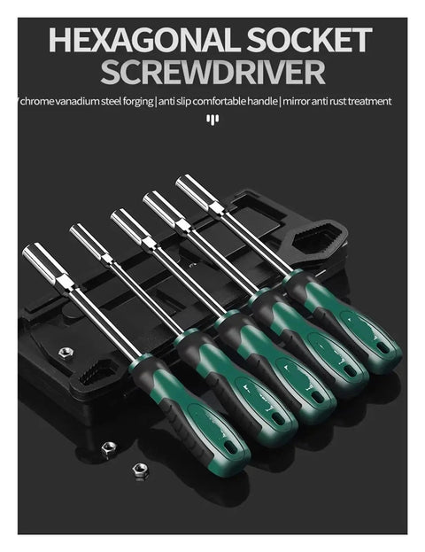 Premium Hex Socket Wrench Set Rocking Heavy Duty Steel Core For Zero Hassle Home Fixes And Quick Shop Repairs With Smooth Twelve Millimeter Bit. Hexagonal socket screwdrivers featuring chrome vanadium steel and anti-slip handles.