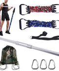 Aluminum Alloy Pilates Bar With Rubber Resistance Bands Door Anchor showing full workout set and accessories.