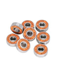 8 Pack ILQ11 608 RS Bearings 8x22x7 for Longboards Inline Skates and Scooters, shown in a pile with orange labels