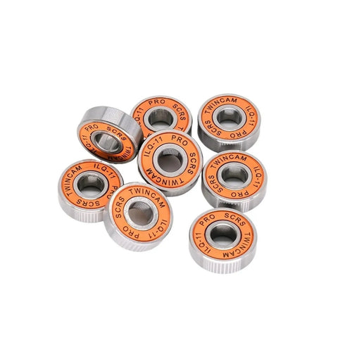 8 Pack ILQ11 608 RS Bearings 8x22x7 for Longboards Inline Skates and Scooters, shown in a pile with orange labels