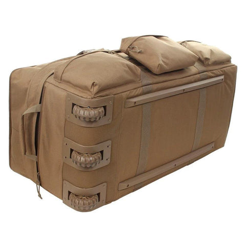 Sandpiper of California rolling loadout luggage bag, brown, X-Large, with three wheels on end