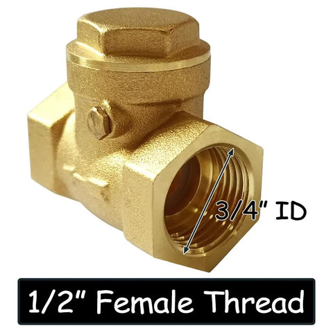Close-up of brass 1/2-inch female-thread horizontal swing check valve for backflow prevention