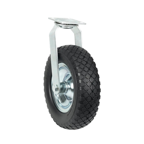 12 Inch Flat Free Foam Filled Rubber Swivel Caster Is Tough As Nails With 330 Lb Capacity And Wide Knobby Tread For Killer Grip On Rough Terrain Non Marking Build Double Ball Bearings Give You A Smooth Operator Ride Indoors Or Outdoors