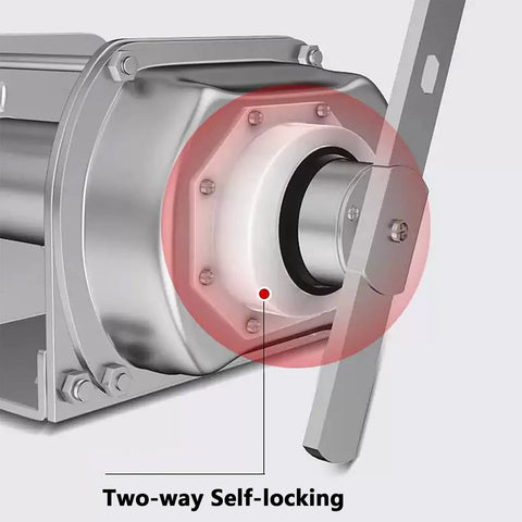 Close-up of two-way self-locking brake on Stainless Steel Hand Winch With Two Way Self Locking Manual Crank and 360 Degree Rotatable Handle