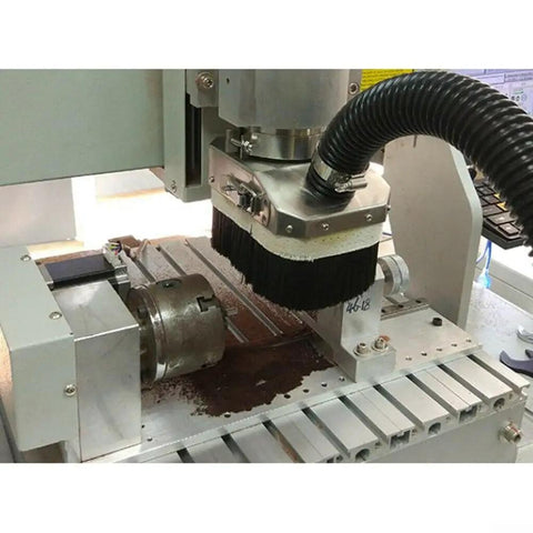 Rock Solid CNC Dust Shoe With 80Mm Stainless Steel Body And Double Door Split Design thick nylon brush on CNC router.