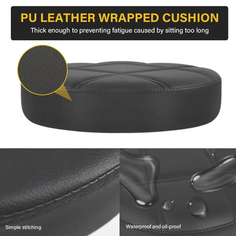 PU leather cushion detail of Round Rolling Stool with Footrest and PU Leather Seat Adjustable 360 Degree Swivel Wheels Office Chair