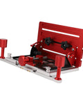 Adjustable Table Saw Push Handle With Aluminum Alloy Vertical Backer And Clamp, Secure Guide For Woodworking, Red Base, Side View