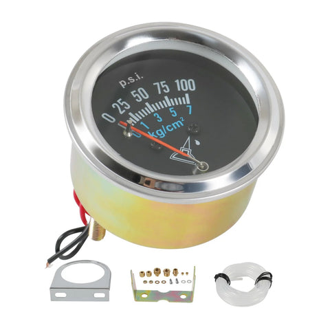 12V oil pressure gauge kit with 0-100 PSI dial, parts included