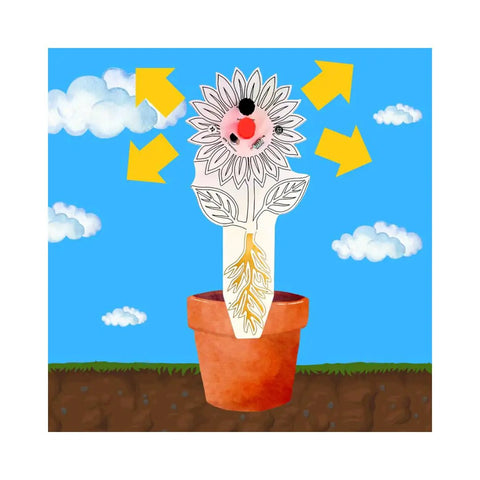 Illustration of Soil Moisture Sensor Kit For Beginners DIY Light Up Plant Water Indicator with flower PCB in a pot.