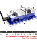 Top Shelf Badass 4 Inch Precision Milling Vise For Cnc And Drill Press with dimensions label and adjustable handle.