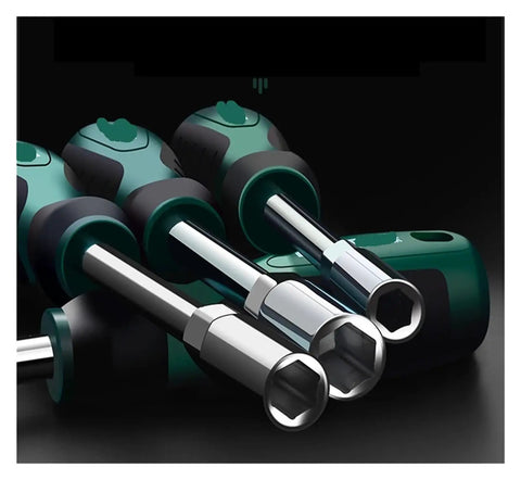 Premium Hex Socket Wrench Set Rocking Heavy Duty Steel Core, includes various hex socket sizes for home fixes and repairs.