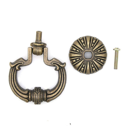 Set Of 4 Vintage Antique Brass Ring Pull Handles For Drawers Cabinets Dressers And Wardrobes Large Size With Disk Base Pumpkin Style