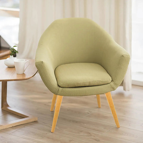 Modern green chair with wooden legs beside a table. Replacement Wooden Table Legs With Stainless Steel Hardware Easy To Install.