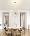 Chic Crystal Pendant Light Fixture With 9 Light Firework Design in modern dining room, chrome finish, dandelion style.
