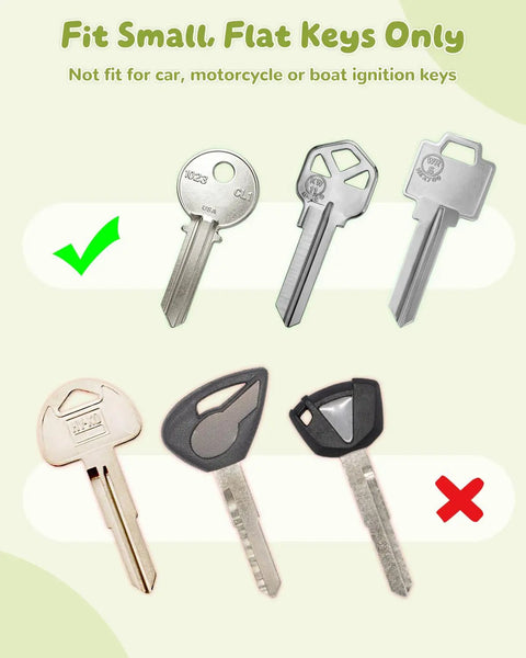Illustration showing compatible small flat keys and incompatible larger keys for 24 Pack 0.9 Inch Round Key Caps Set In 8 Colors.