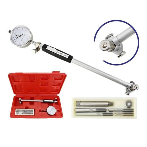 Digital Caliper, Dial Indicator Inner Diameter Gauge Measuring Rod Tool Set with measuring tools in red case and detailed dial.