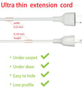 Ultra Slim Flat 10 Foot Extension Cord White Two Prong Indoor Outdoor Power Cable With Single Outlet Great For Christmas Lights Lamps Cameras And Household Appliances Model 002 1 Pack shown with flat design detail.