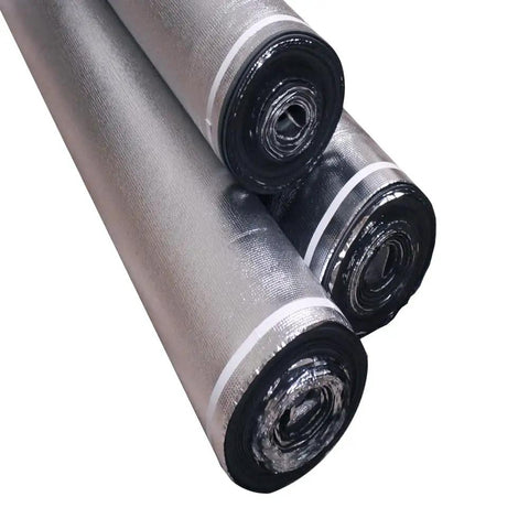 3 In 1 Vapor Barrier Flooring Underlayment Bundled With PreAttached Overlap Tape 2mm Thick rolls showing sound dampening foam pad for installation.