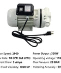 Heavy Duty Pro Rig Ready Def Transfer Pump Kit With Nozzle 10 GPM Self Priming 110 Volt Diaphragm Pump close-up view.
