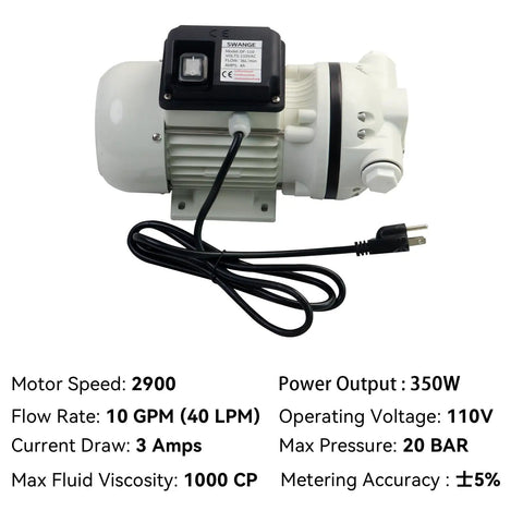 Heavy Duty Pro Rig Ready Def Transfer Pump Kit With Nozzle 10 GPM Self Priming 110 Volt Diaphragm Pump close-up view.