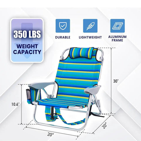 Portable Camping Recliner Chair For Adults With 5 Adjustable Positions, headrest, cup holder, and 350 lbs capacity