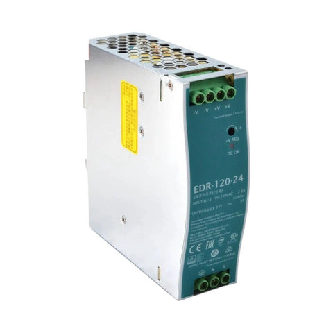 24V 5A DIN Rail Power Supply, 120W, Universal 90-264 VAC Input, Efficiency Up To 87.5%, Output Adjustable From 24 To 28V DC, Heavy-Duty 24V Power Supply For Industrial Control Panels, Automation And Networking Gear, side view