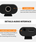 Pocket Guitar Audio Interface for On The Go Recording 24Bit 48kHz Sound Card with Type C and Lightning Plug, input jacks detail