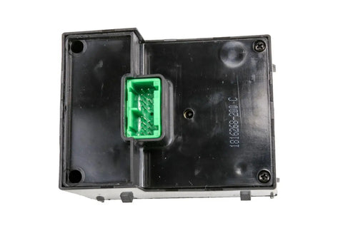 Top Shelf Aftermarket Headlight Dimmer And Dome Light Switch Delivering Snappy Instrument Panel Brightness Control For Hassle Free Dashboard Operation On Your Ride, black plastic back view with green connector.