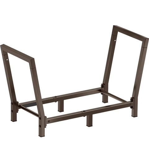 34 Inch Outdoor Indoor Firewood Rack With Bronze Finish Heavy Duty Wood Storage Stand for Fireplace Logs, empty frame on white background
